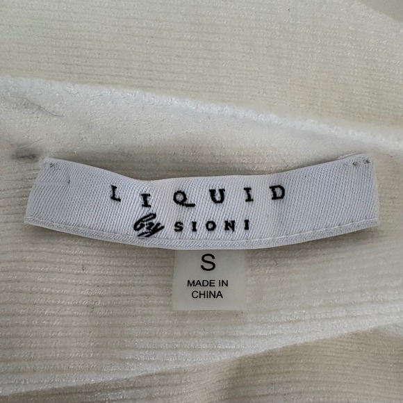 Liquid by Sioni Cream Embellished Rhinestone Dolman Sleeve Wool Blend Sweater S - Picture 5 of 6